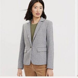 NEW LOFT Herringbone Gray Cotton Blazer Elbow Patch Size 14
